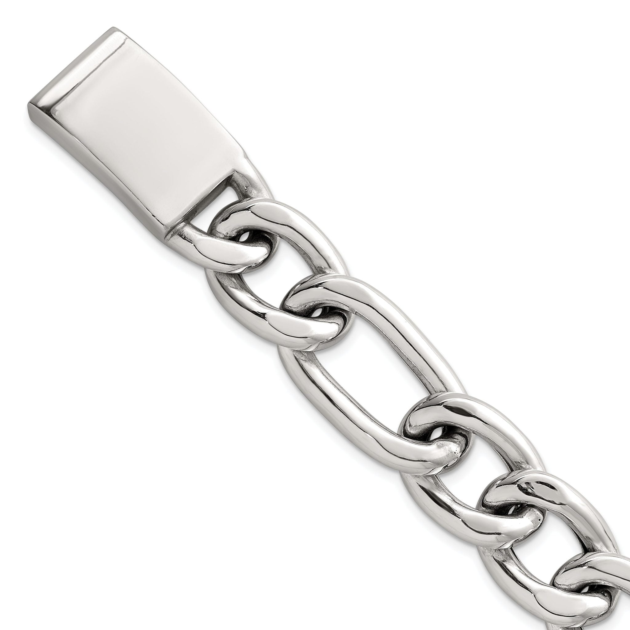 Sterling Silver Polished 17.0mm Figaro Curb 8 Inch Mens Bracelet Main image