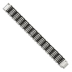 Stainless Steel Polished with Black Rubber Bracelet for Men