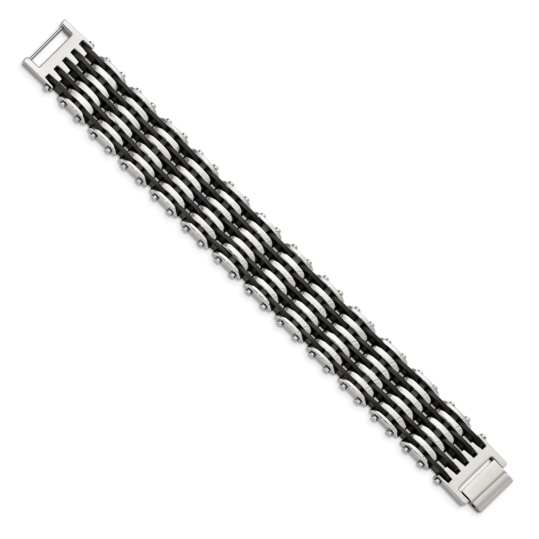 Stainless Steel Polished with Black Rubber Bracelet for Men