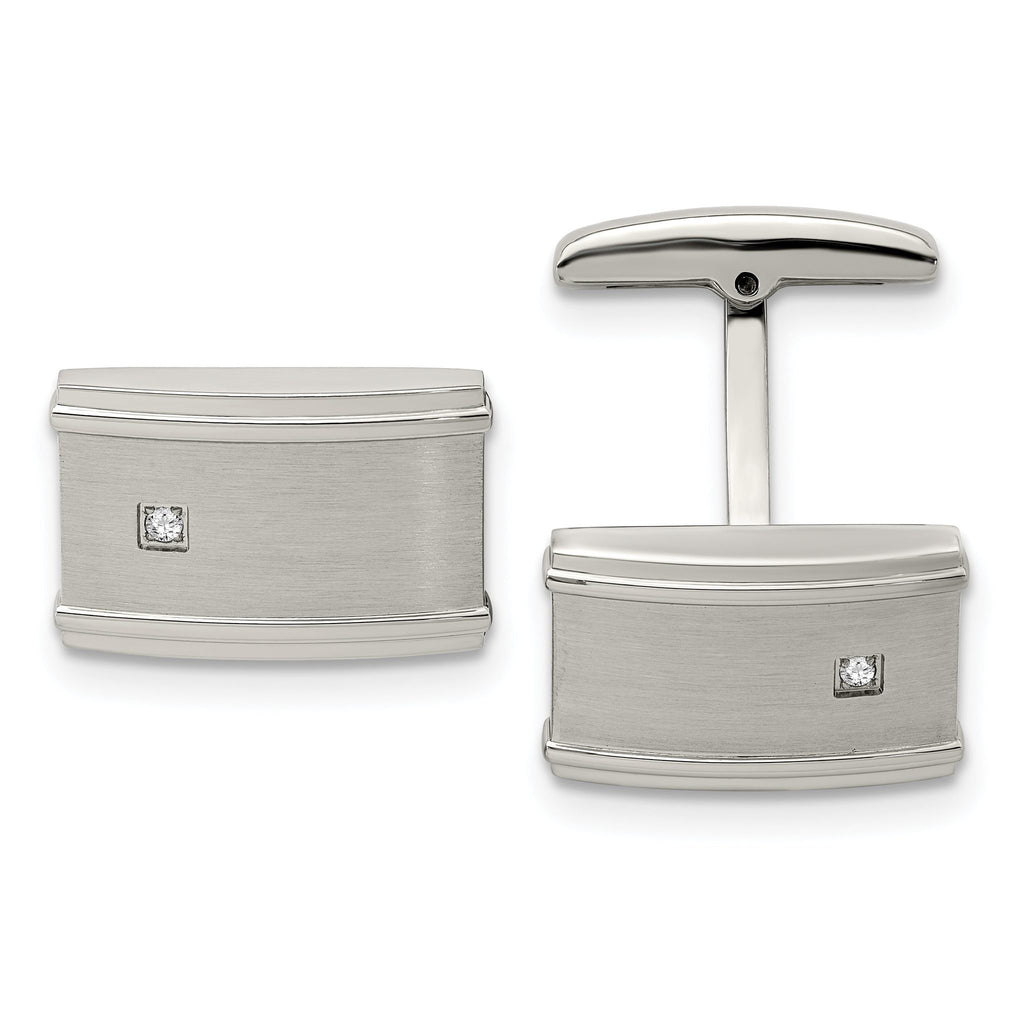 Stainless Steel Brushed & Polished CZ Cuff Links