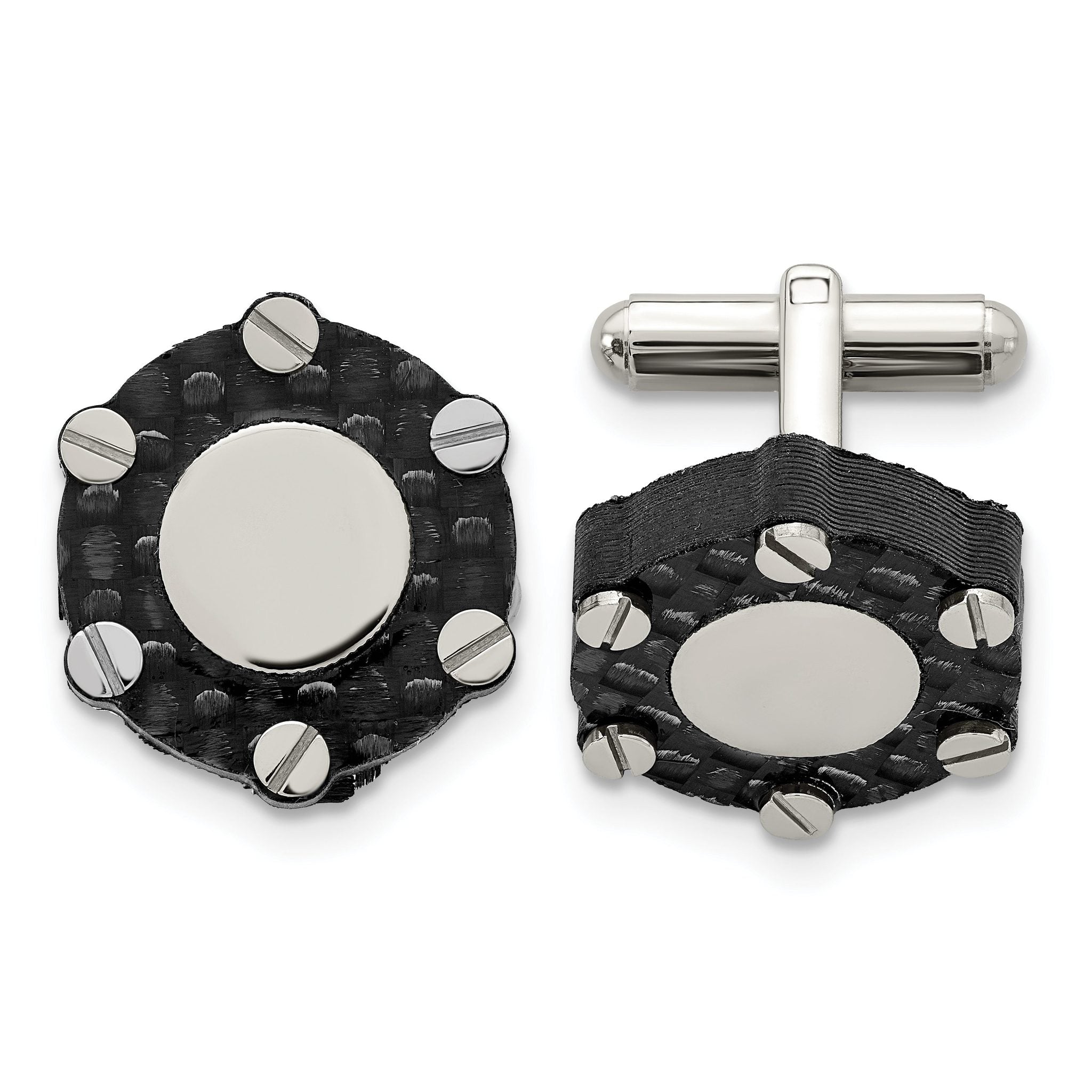 Carbon Fiber Cufflinks in Stainless Steel Main image