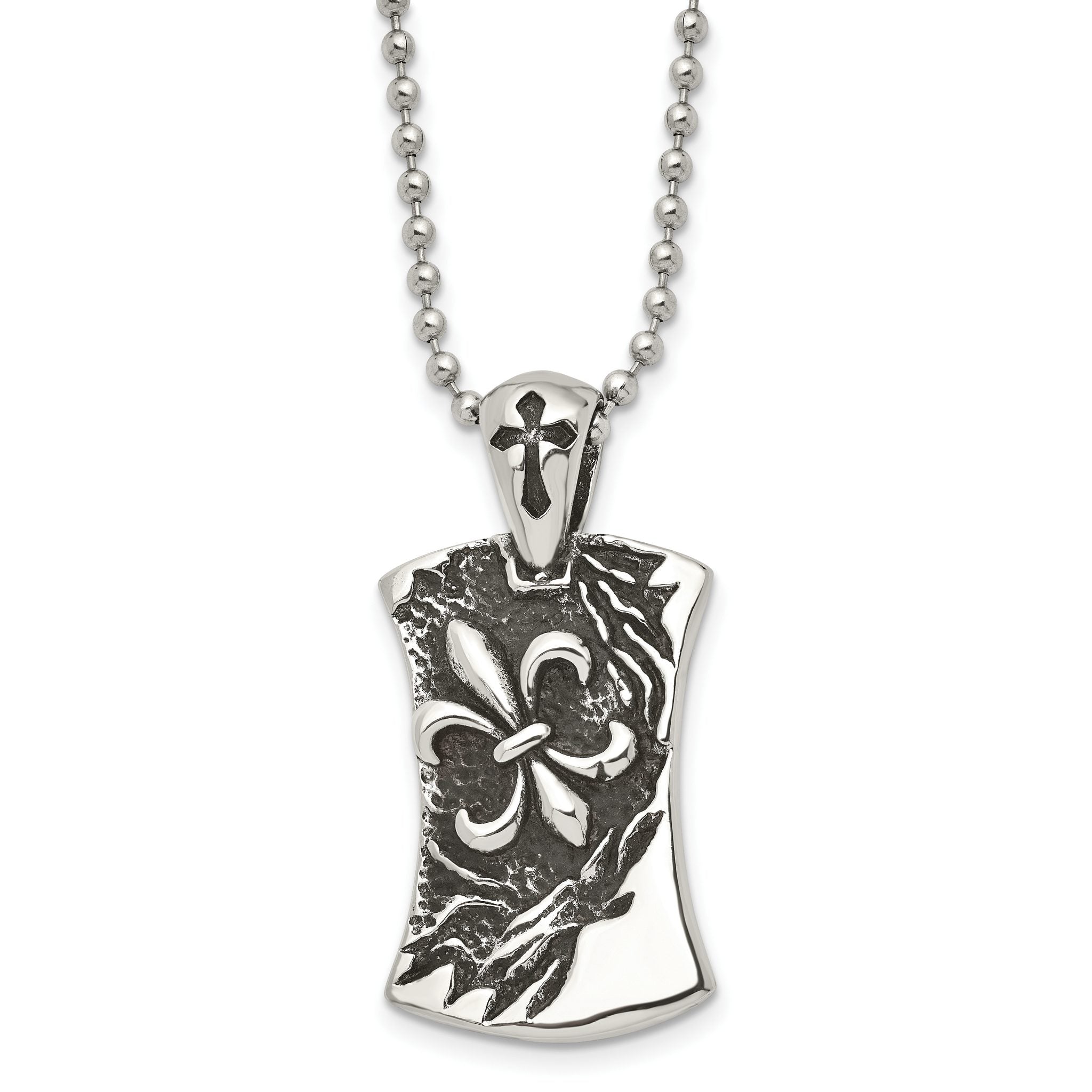 Chisel Stainless Steel Antique Polished Fleur de Lis Dog Tag Necklace Main image