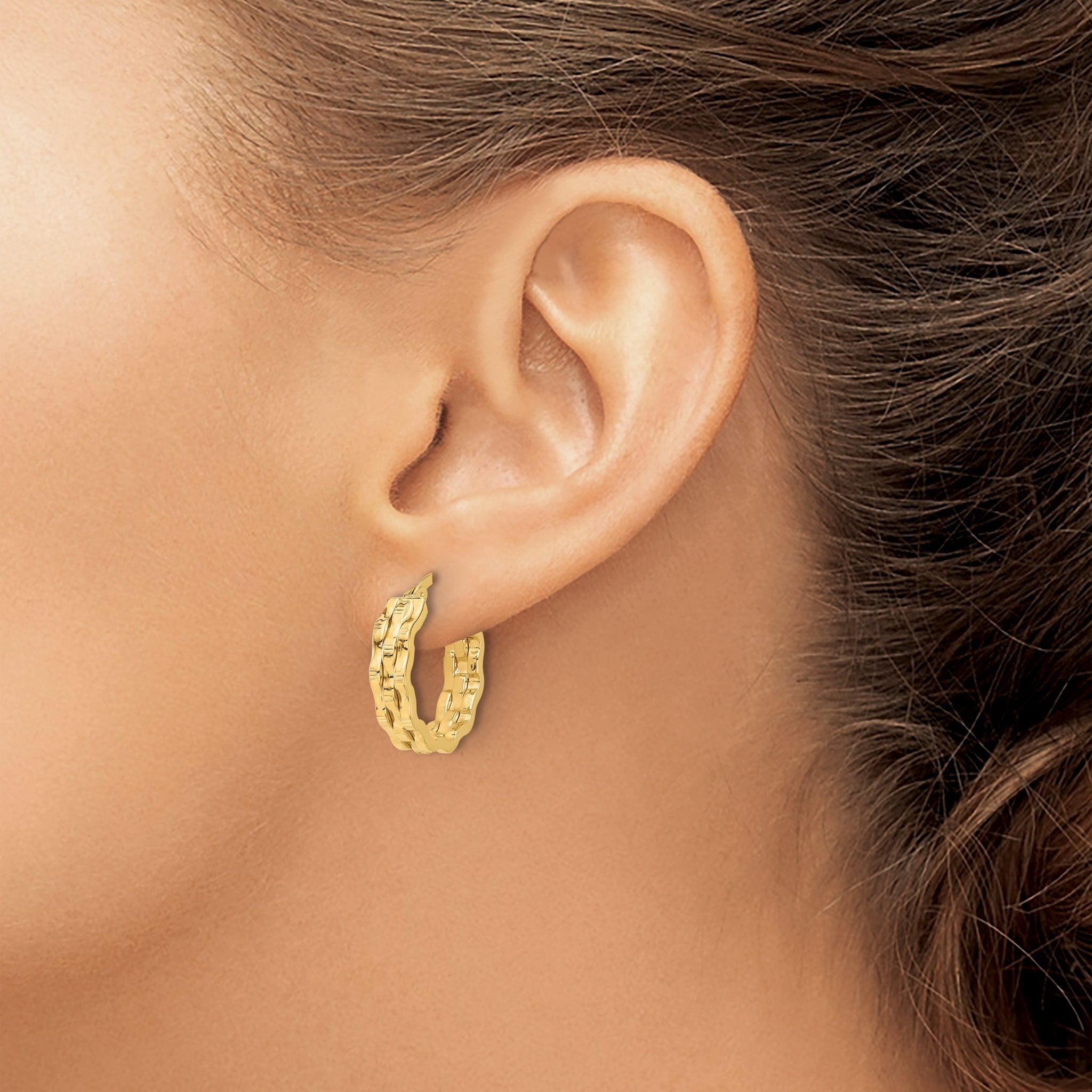 14K Polished and Textured Hoop Earrings