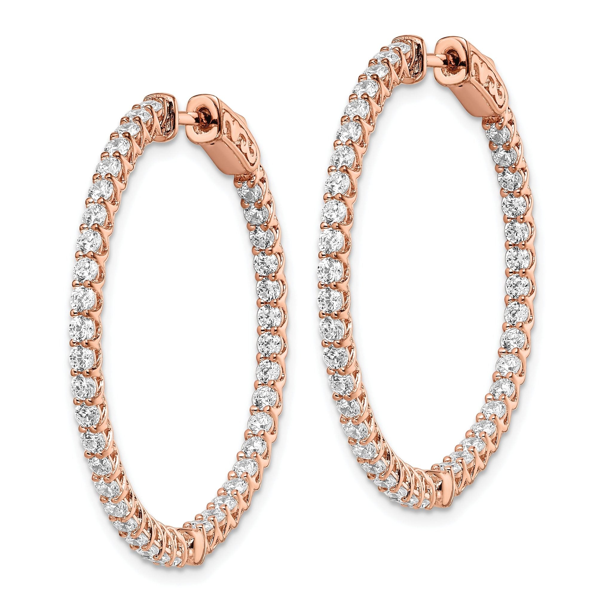 Sterling Shimmer Sterling Silver Rose-tone Flash Rose Gold-plated 78 Stone 2mm CZ In and Out Round Hinged Hoop Earrings Secondary image