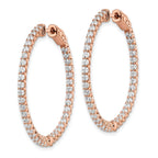 Sterling Shimmer Sterling Silver Rose-tone Flash Rose Gold-plated 78 Stone 2mm CZ In and Out Round Hinged Hoop Earrings