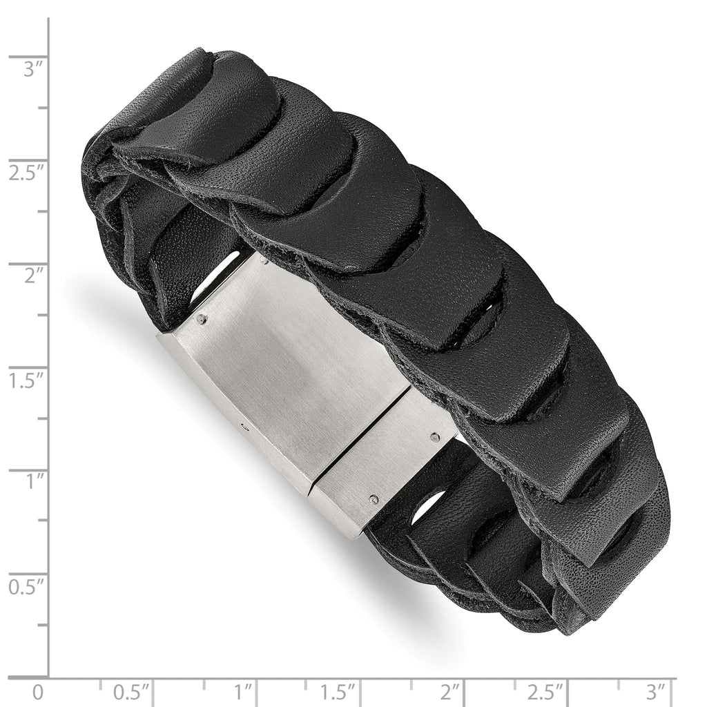 Stainless Steel Brushed Black Leather Bracelet for Men