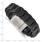 Stainless Steel Brushed Black Leather Bracelet for Men