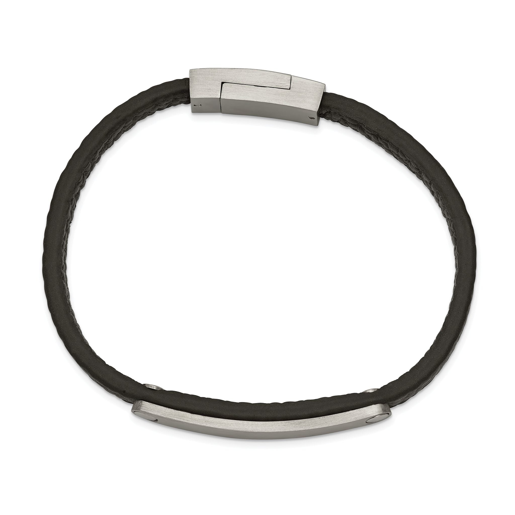 Stainless Steel Brushed Black Leather ID Bracelet for Men Secondary image