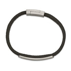Stainless Steel Brushed Black Leather ID Bracelet for Men