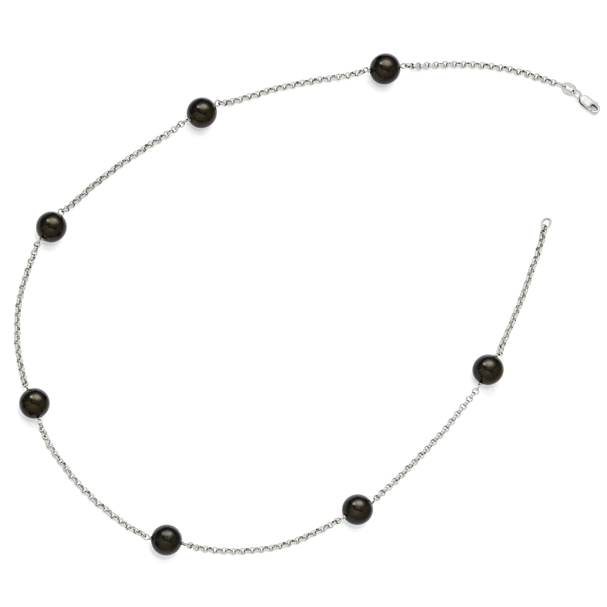 Sterling Silver 925 Beaded Necklace with 10-11mm Black Shell Pearls for Elegant Style Secondary image