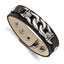 Stainless Steel Black Leather with Antiqued Chain Bracelet for Men