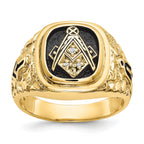 10 Karat Polished, Antiqued and Nugget Texture AA Quality Diamond Masonic Ring