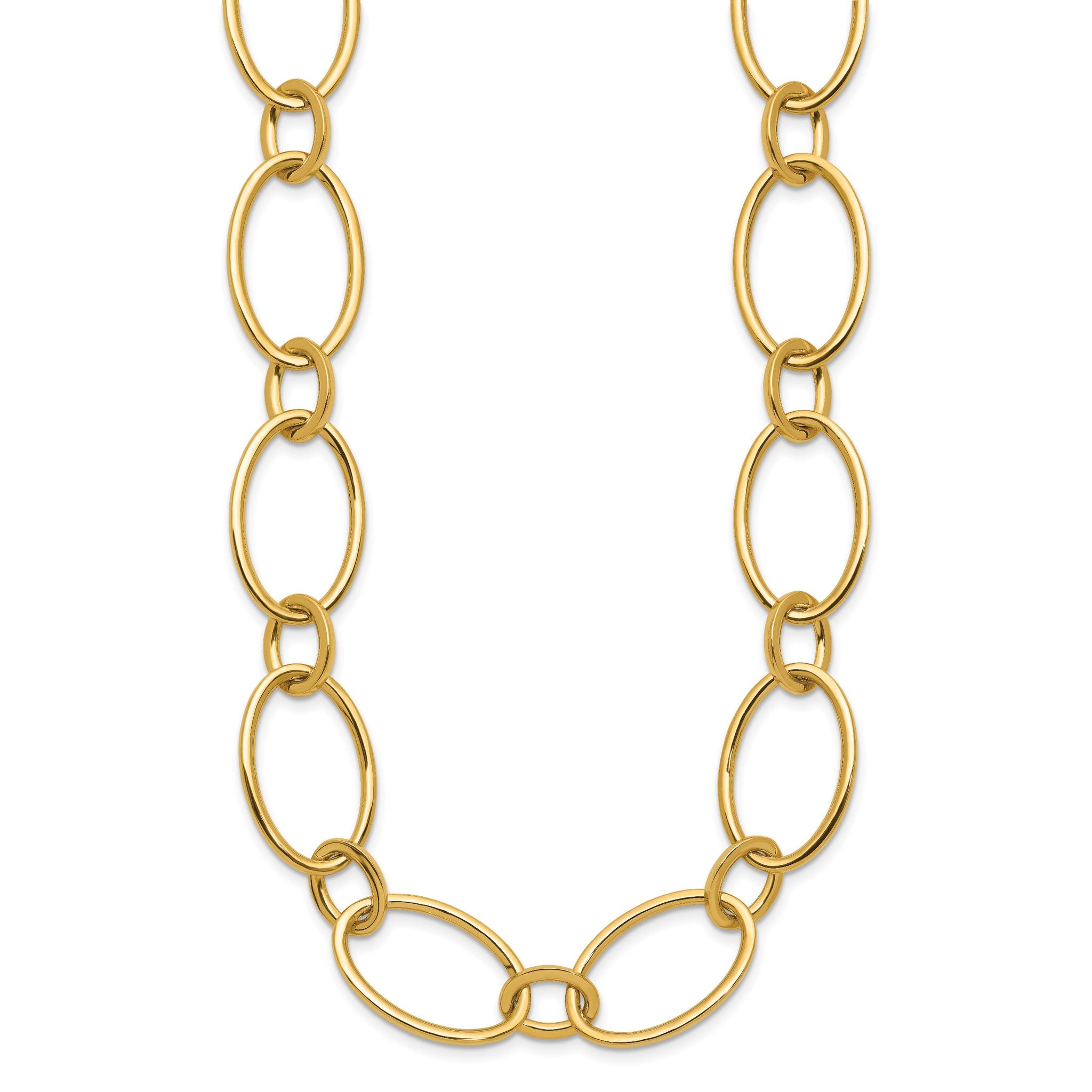14K Polished Fancy Mixed Oval Link Necklace