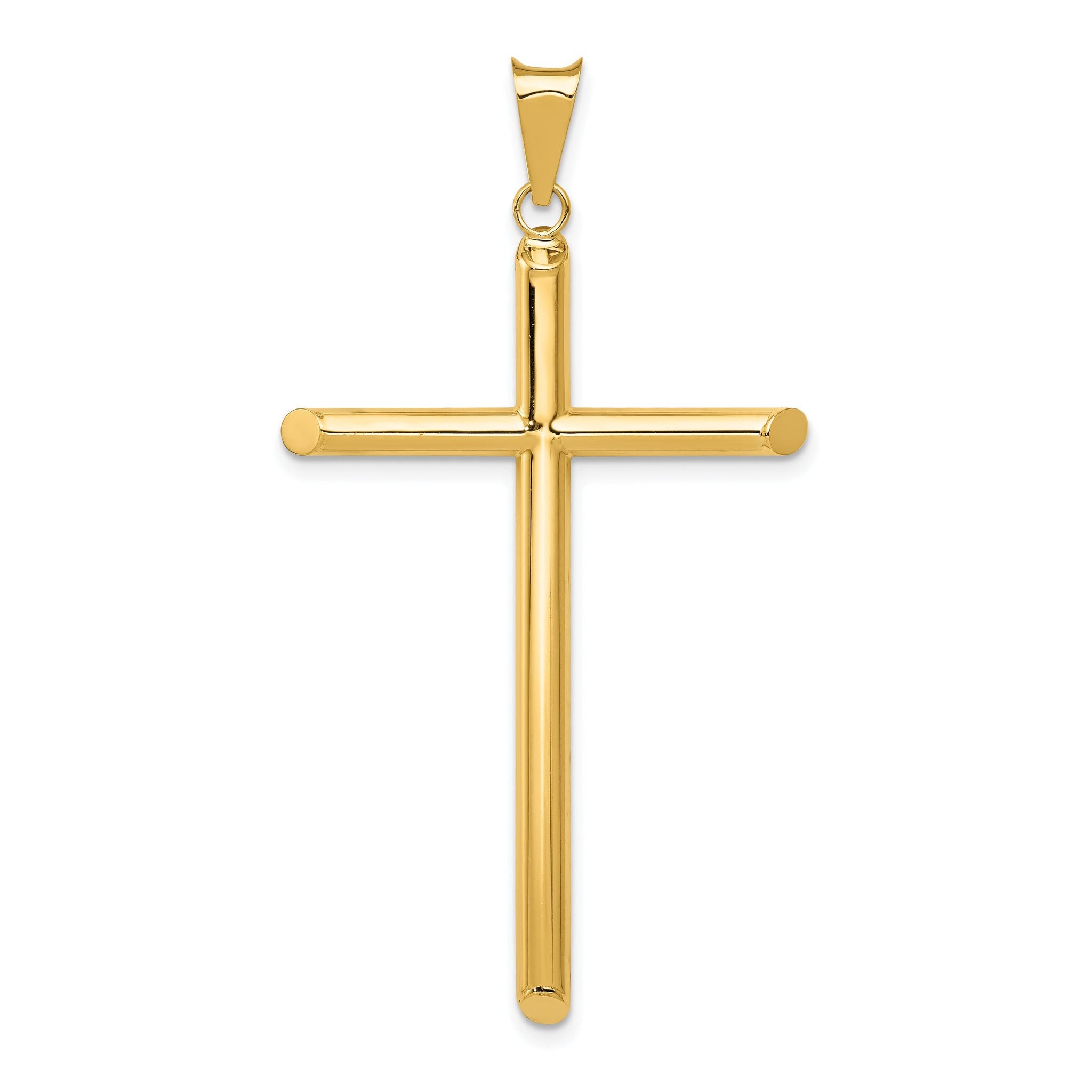 14K Gold Polished 3D Tube Cross Pendant by Sophia Jewelers