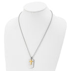 Chisel Stainless Steel Brushed and Polished Yellow IP-plated 2 Piece Cross Dog Tag on a 22 inch Ball Chain Necklace