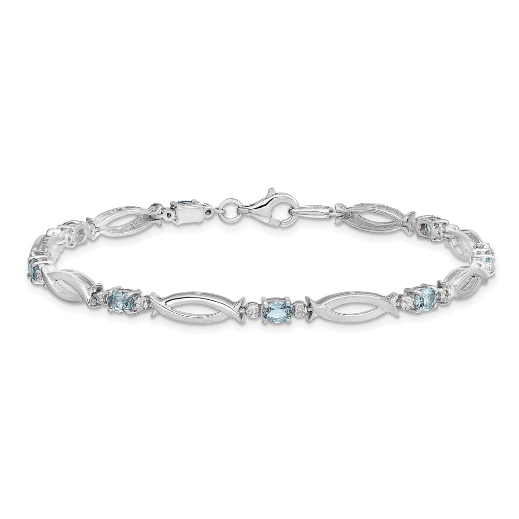 Sterling Silver Rhodium-plated Aquamarine and Diamond Bracelet