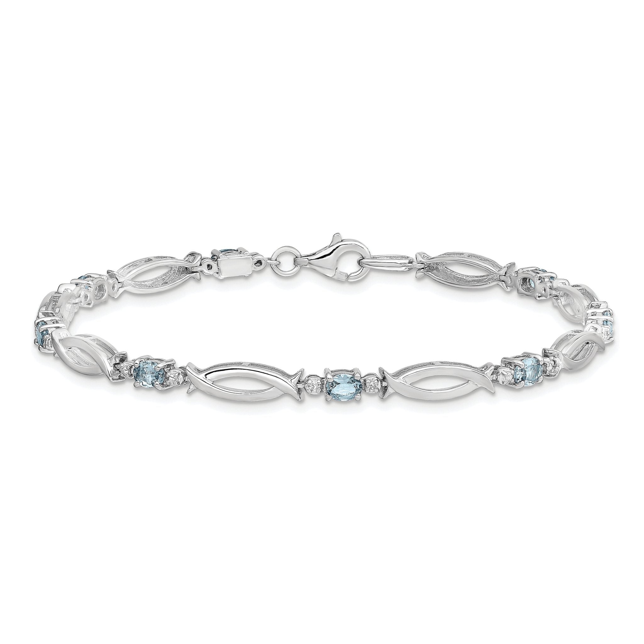 Sterling Silver Rhodium-plated Aquamarine and Diamond Bracelet