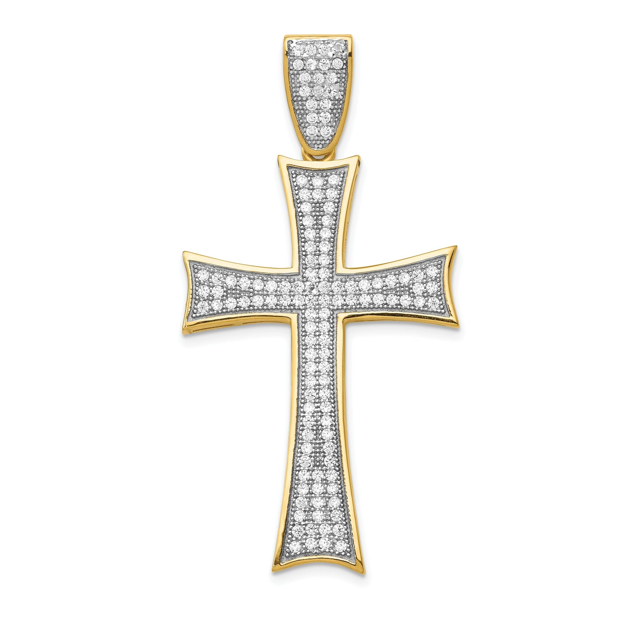 14K Gold Large Cross Pendant with Rhodium, Micro Pave CZ, Elegant Design Main image