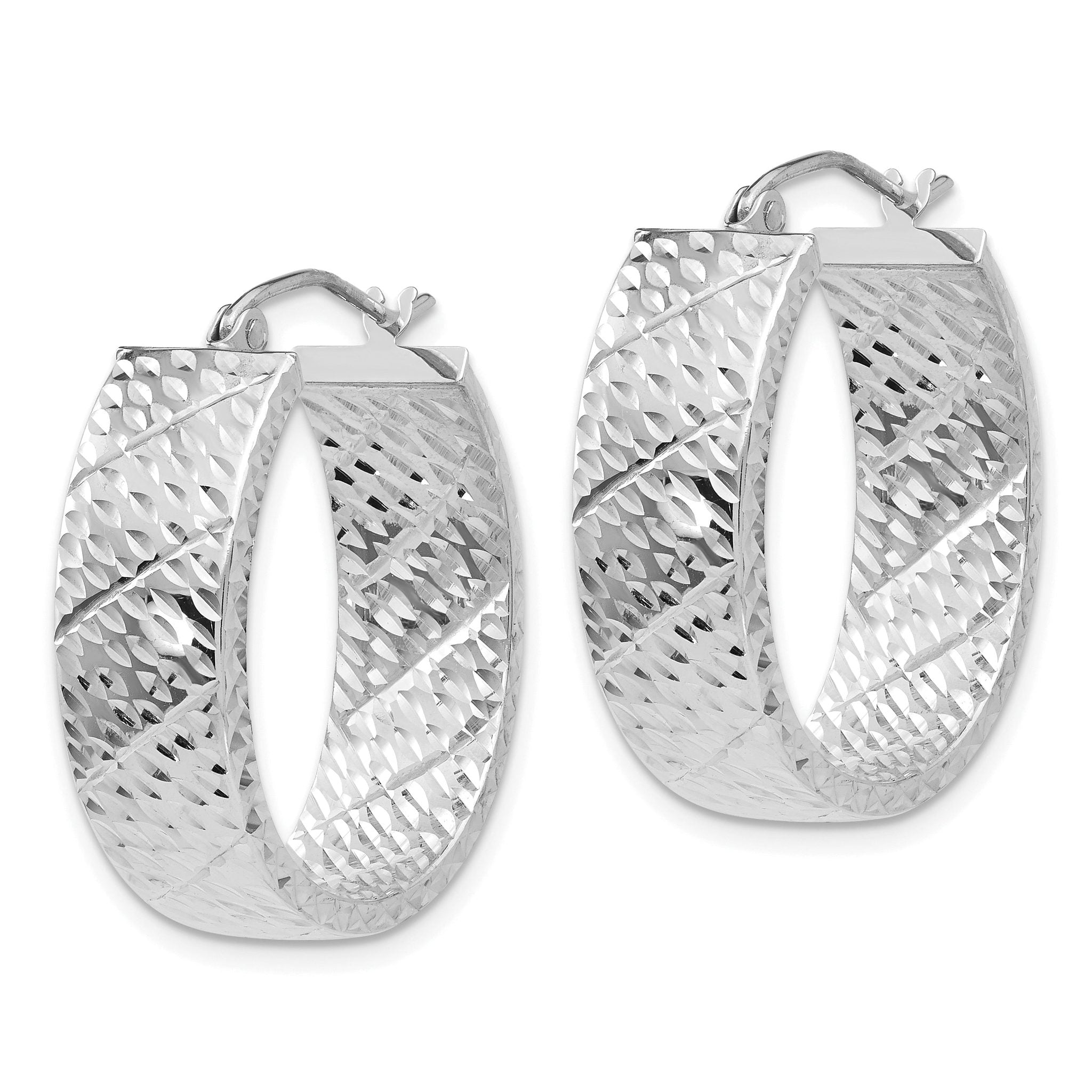 14k White Gold Diamond Cut Hoop Earrings Secondary image