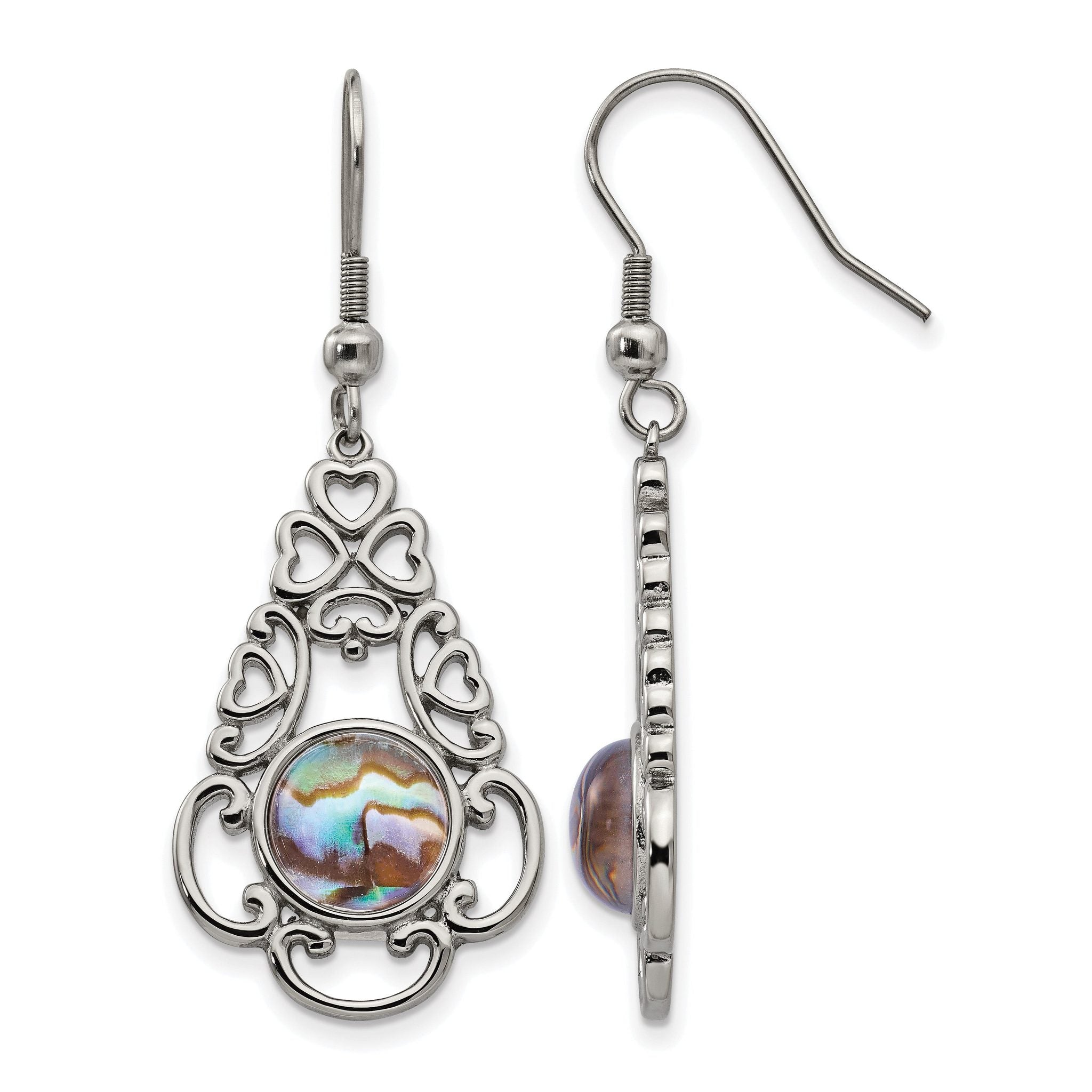 Stainless Steel Polished Filigree Drop Dangle Earrings for Women