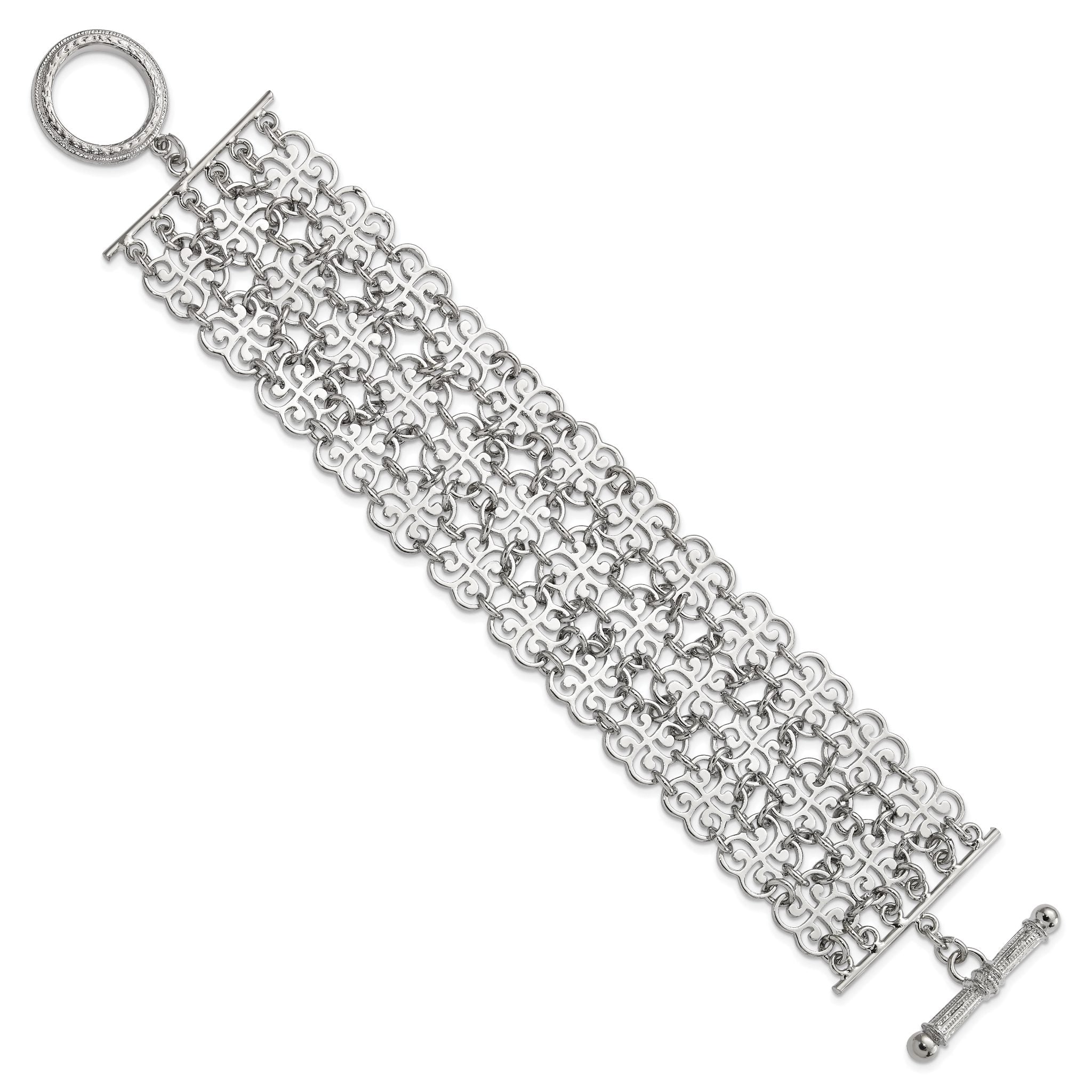 1928 Jewelry Silver-tone Fancy Floral Link 8 inch Toggle Bracelet Main image