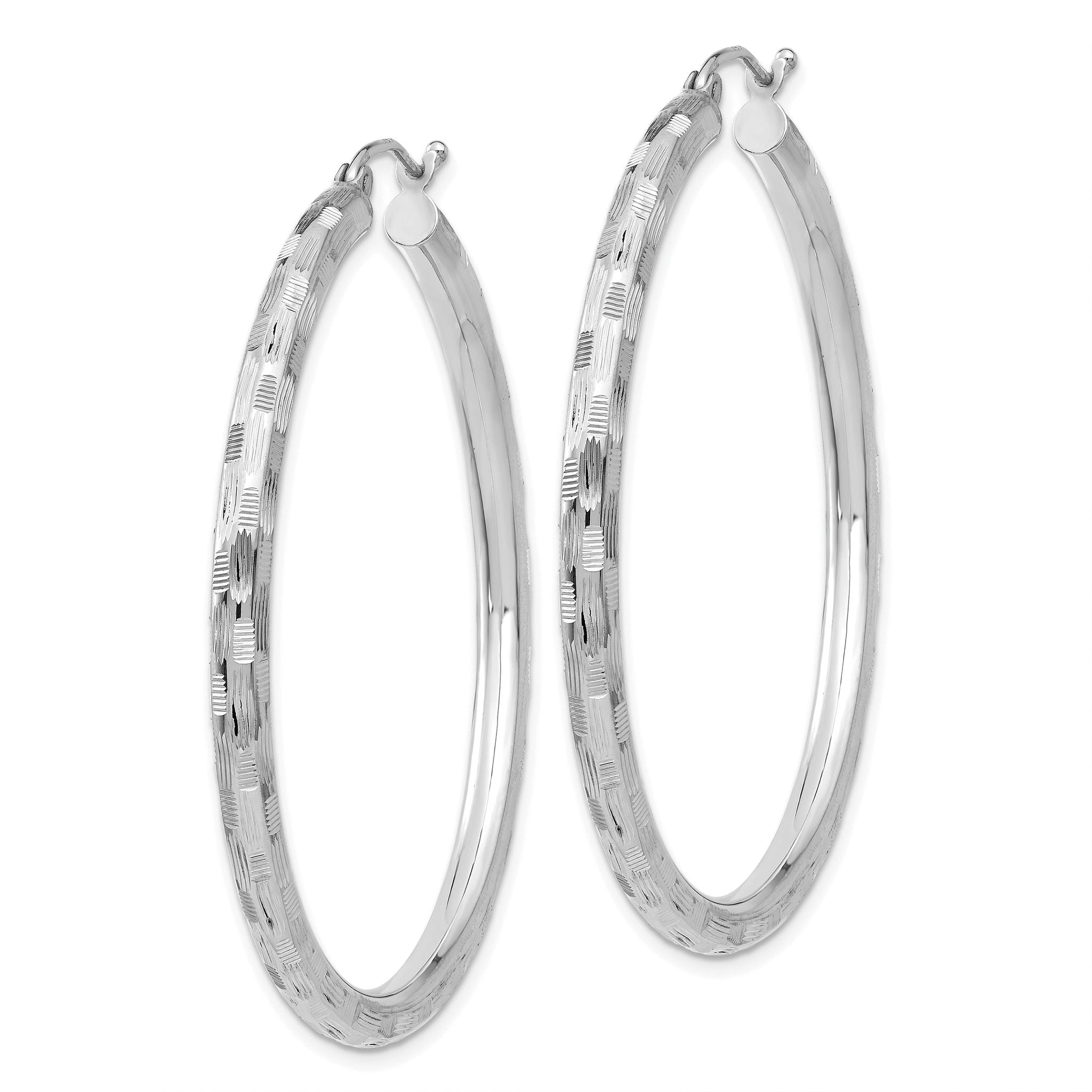 14k White Gold Diamond-cut Hoop Earrings Secondary image
