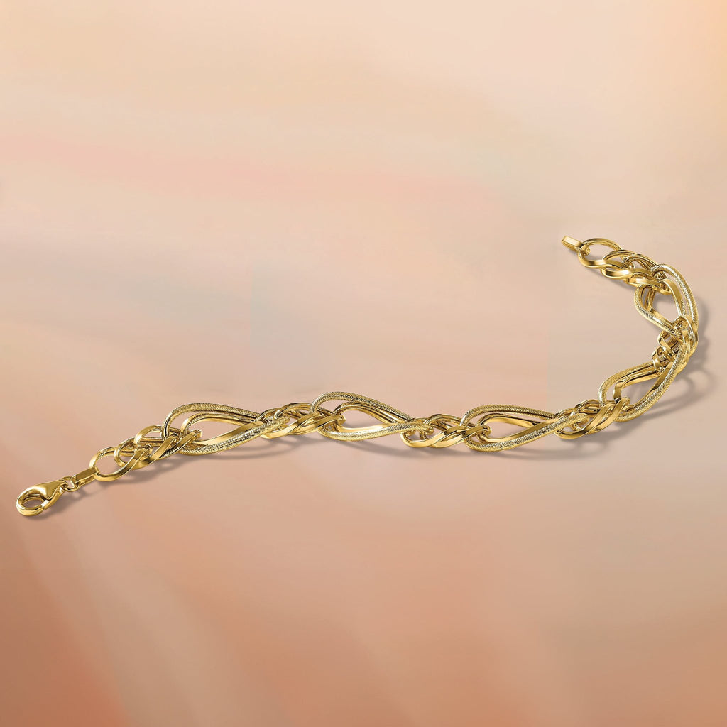 14K Polished and Textured Fancy Link Bracelet
