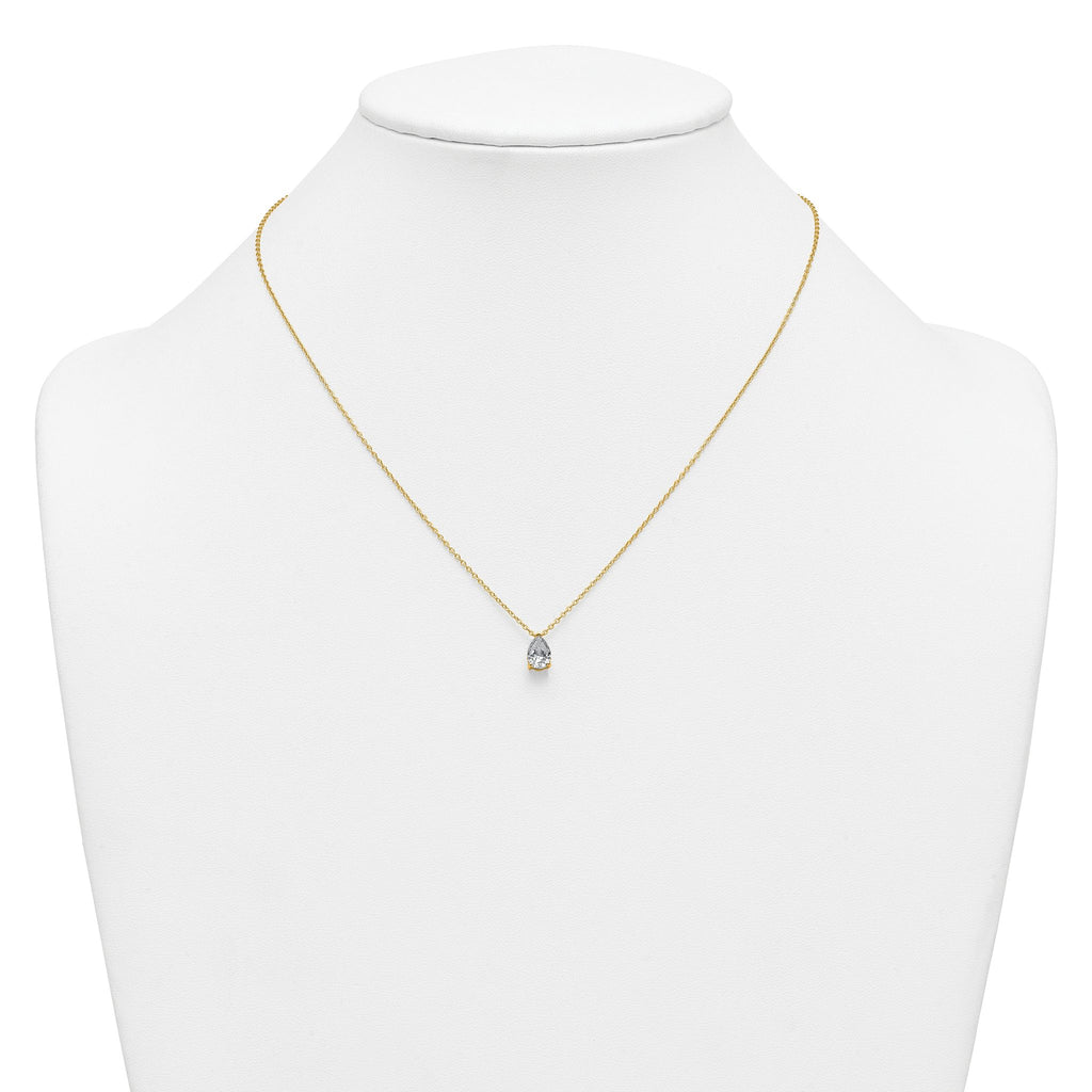 14k 1 carat Lab Grown Diamond VS+ F+ Pear Complete 18 inch Four Prong Pendant Necklace