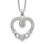 Sterling Silver Rhod-plated Claddagh Heart CZ  With  1 in ext.Necklace