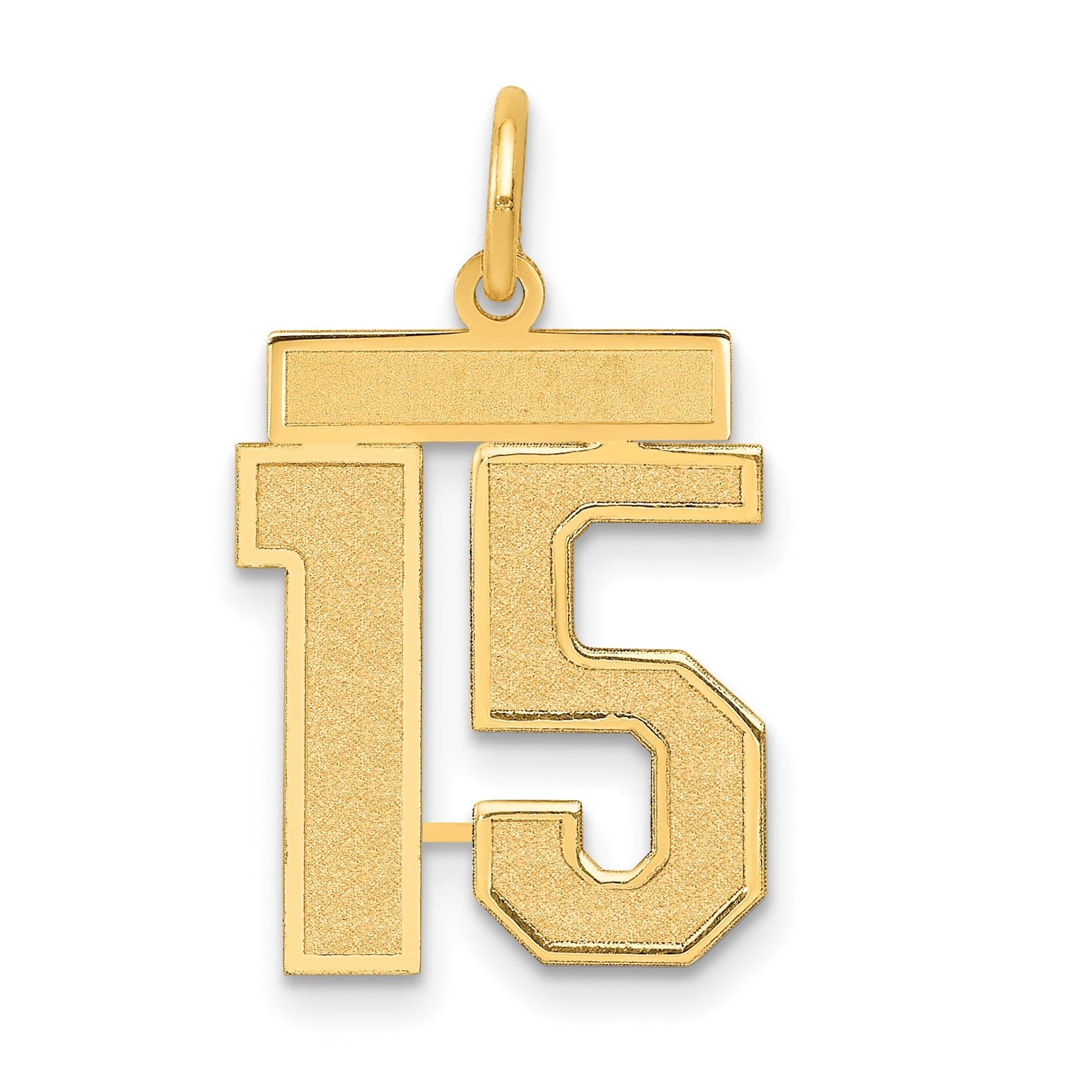 14K Gold Satin Number 15 Charm with Brushed Finish Medium Size Main image