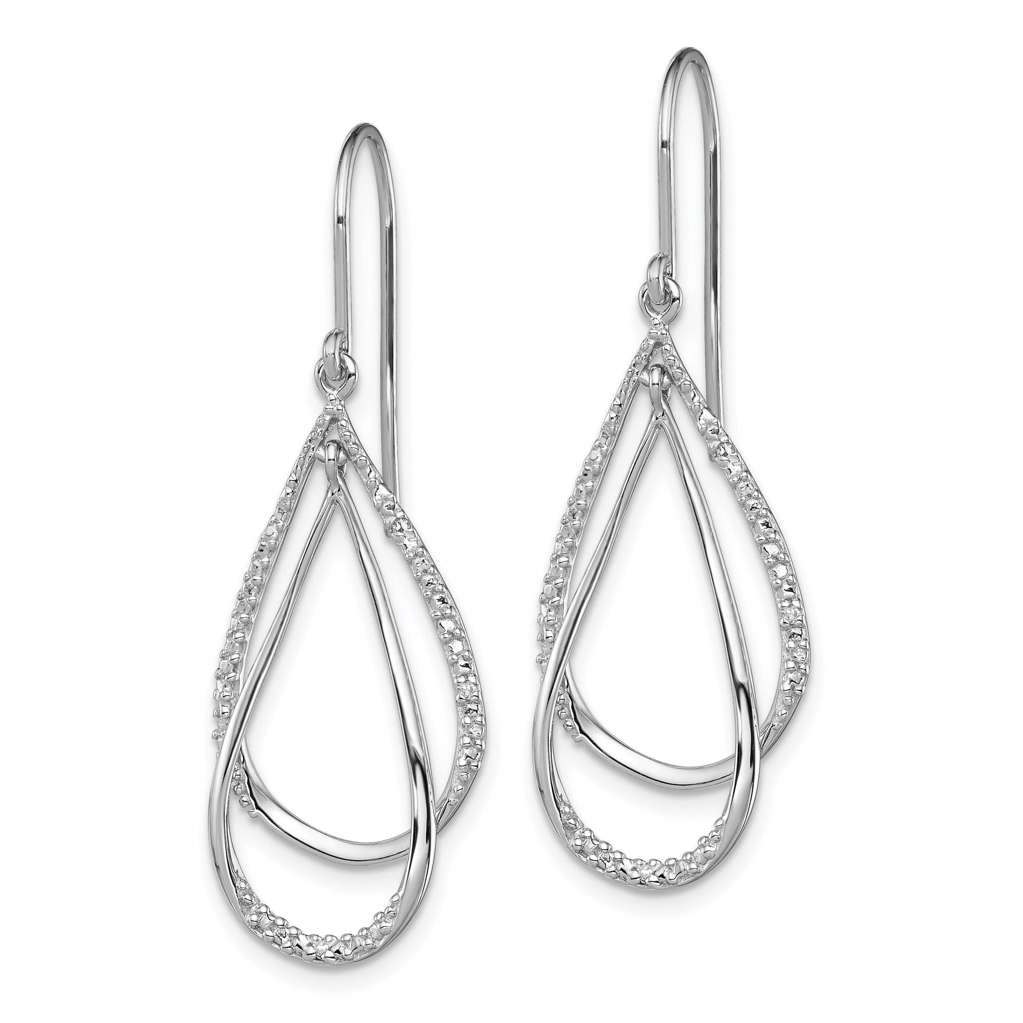 Sterling Silver Diamond Dangle Earrings with Rhodium Plating and French Wire Secondary image