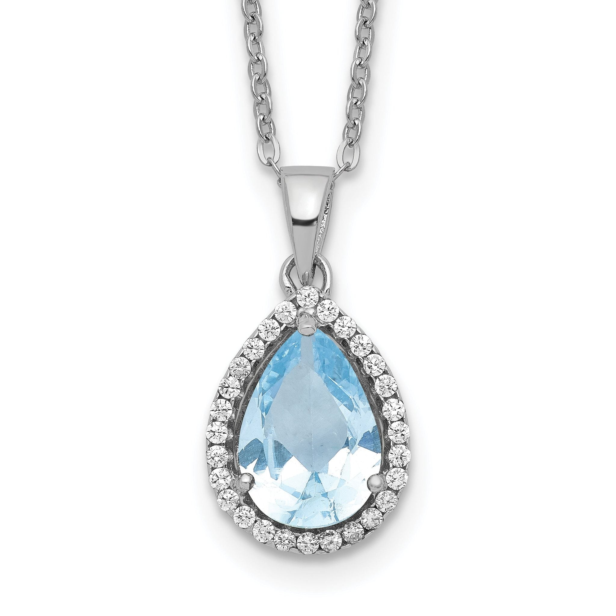 Sterling Silver Rhodium Polished Imitation Aquamarine & CZ Necklace Main image