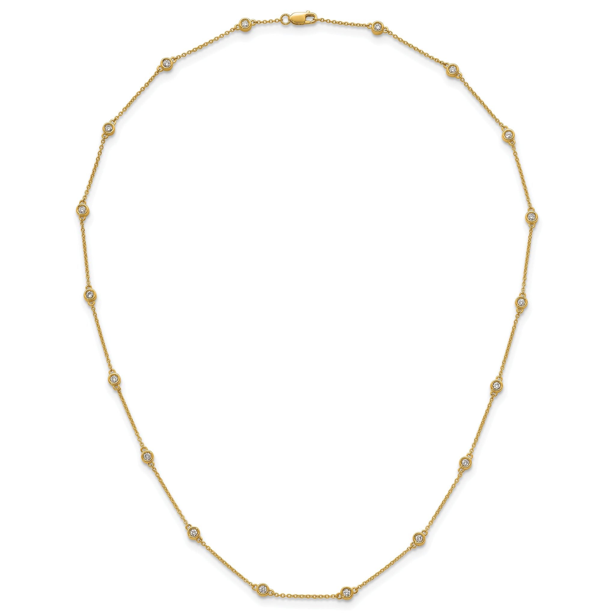 14k Complete 1/2 carat Bezel-set Diamond and Cable Chain 16-Station 16 inch Necklace
