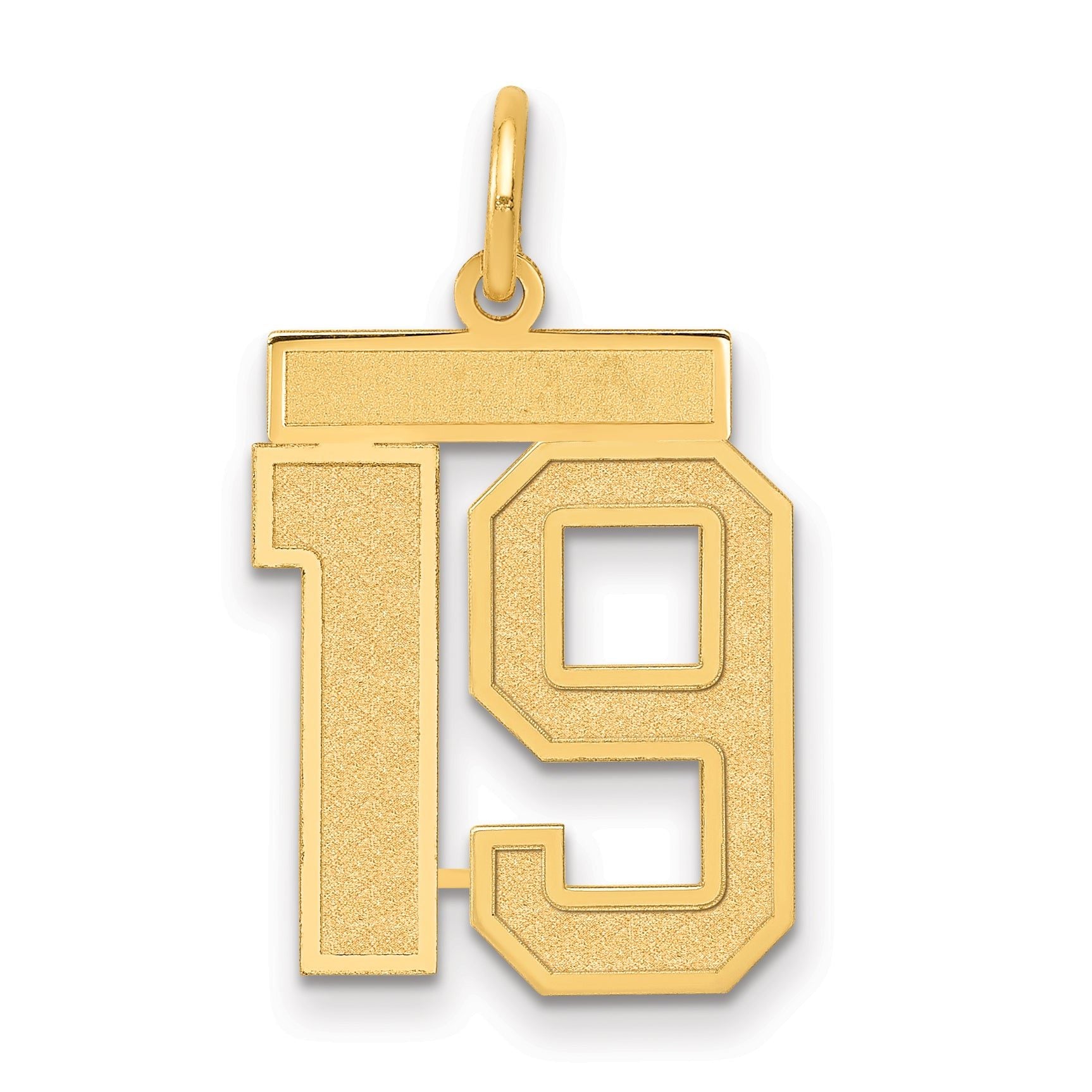 14K Gold Satin Number 19 Charm with Brushed Finish Medium Size Main image