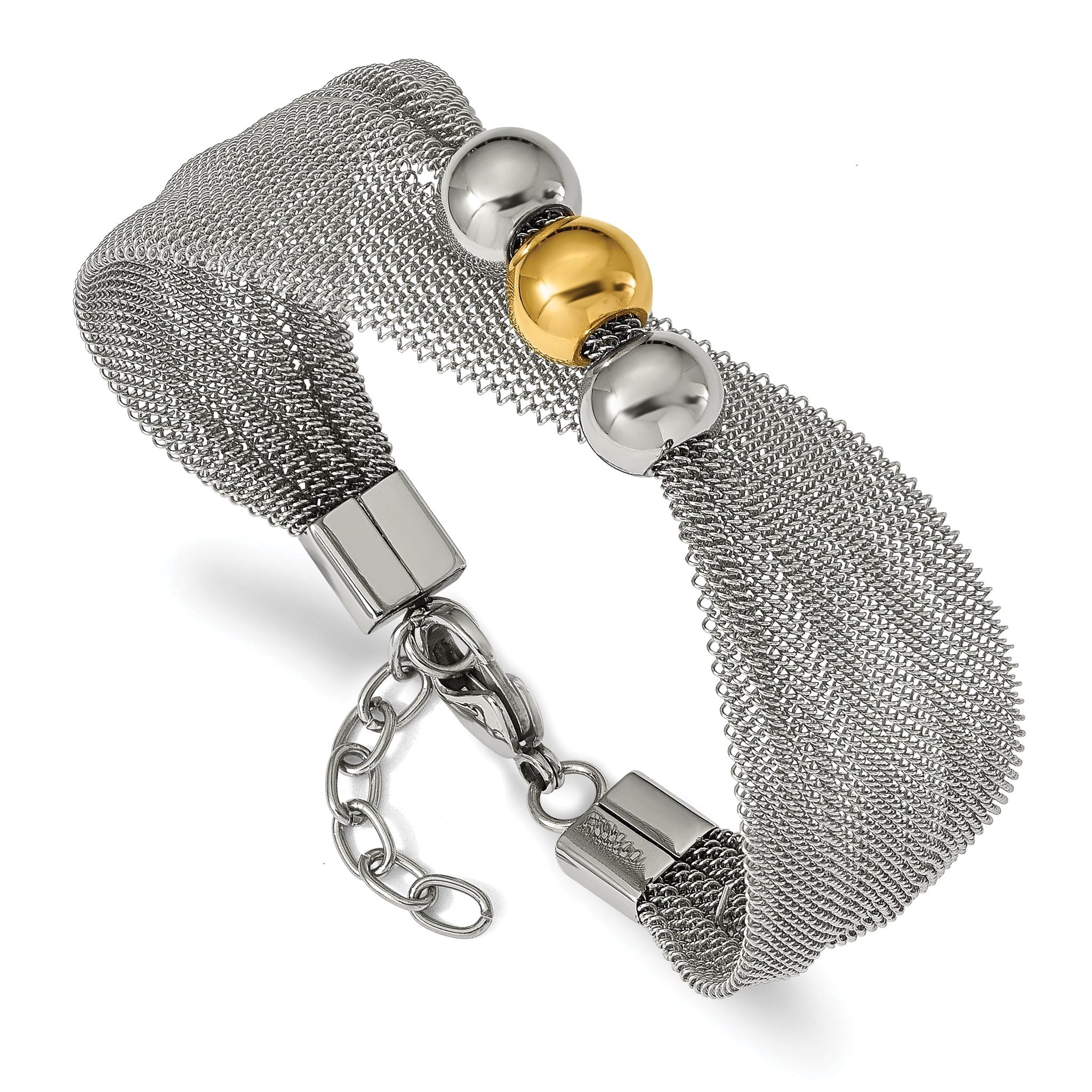 Stainless Steel Polished Yellow IP-plated Bead Mesh with ext. Bracelet for Women Main image