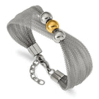 Stainless Steel Polished Yellow IP-plated Bead Mesh with ext. Bracelet for Women
