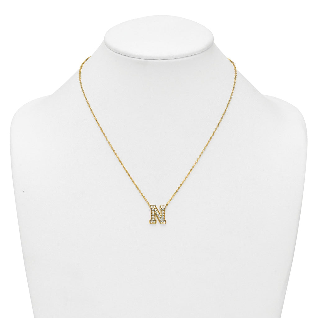 14k 5/8 carat Lab Grown Diamond VS+ F+ Complete Letter N 18 inch Initial Necklace