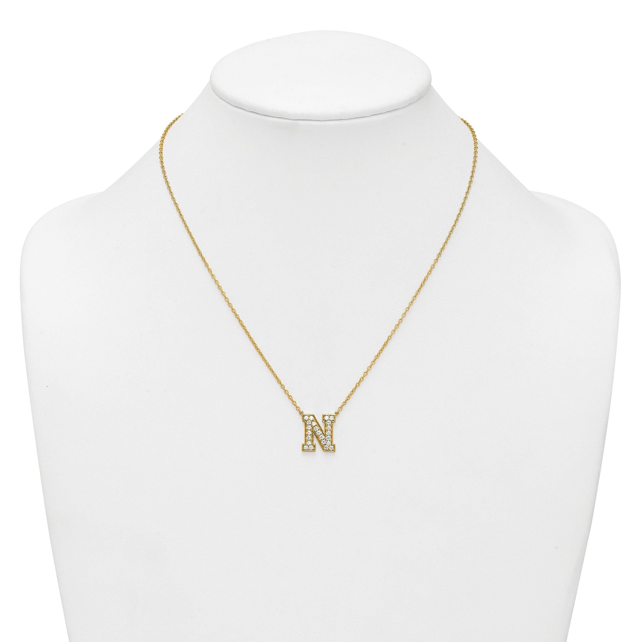 14k 5/8 carat Lab Grown Diamond VS+ F+ Complete Letter N 18 inch Initial Necklace