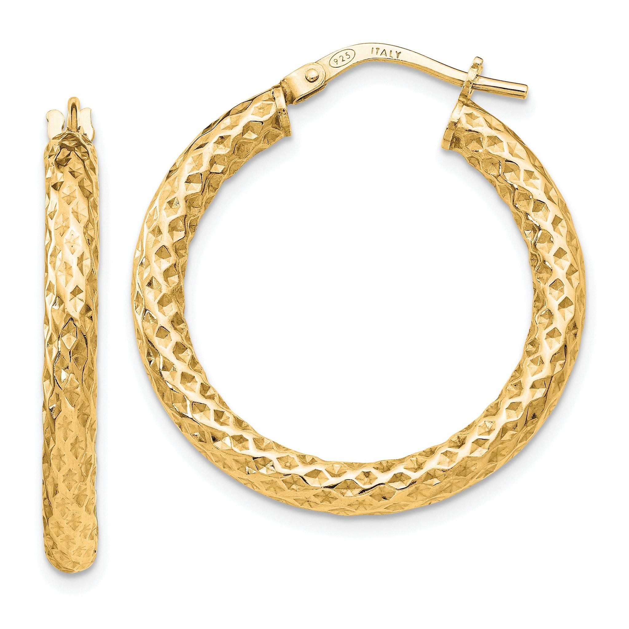Sterling Silver Gold-Tone Polished/Textured Hinged Hoop Earrings Main image
