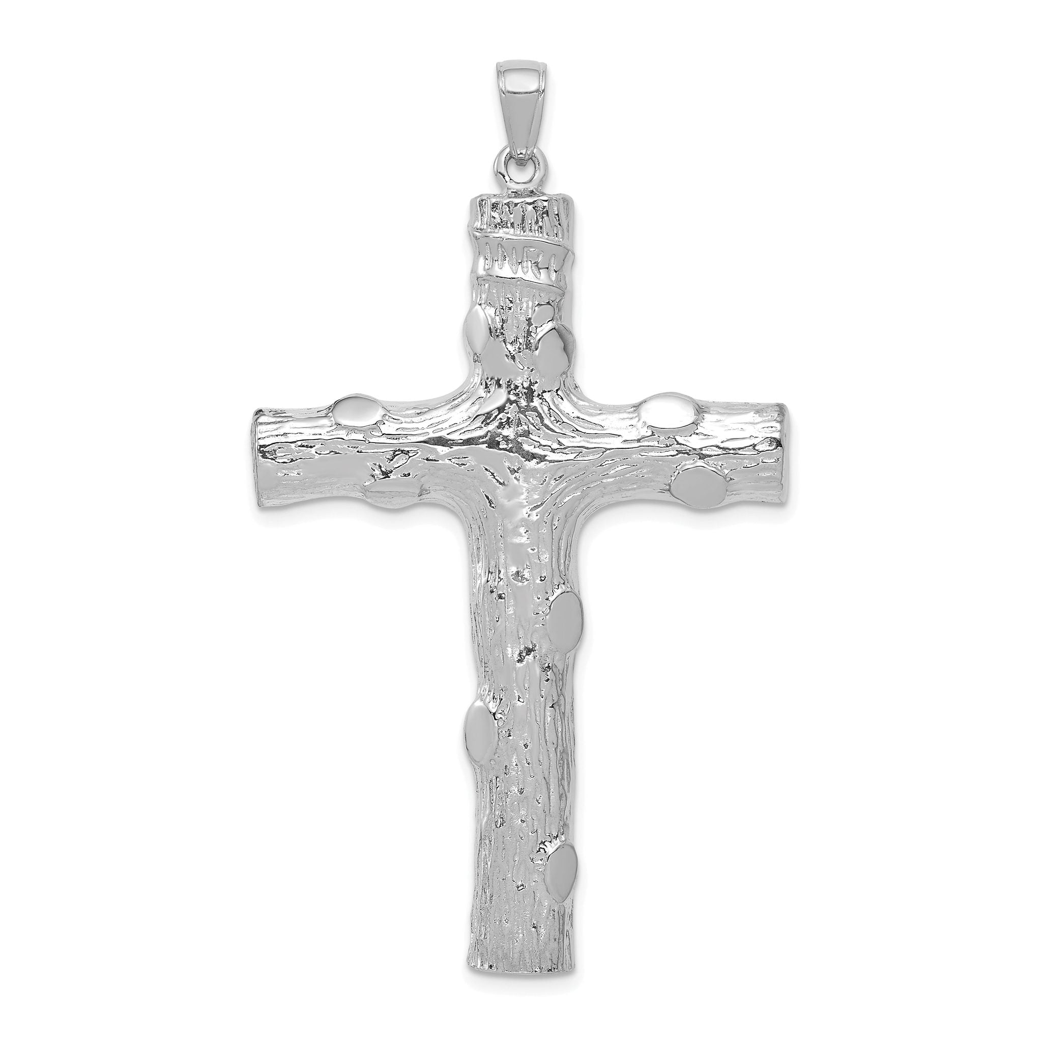 14K White Gold Large Tree Textured Cross Pendant Main image