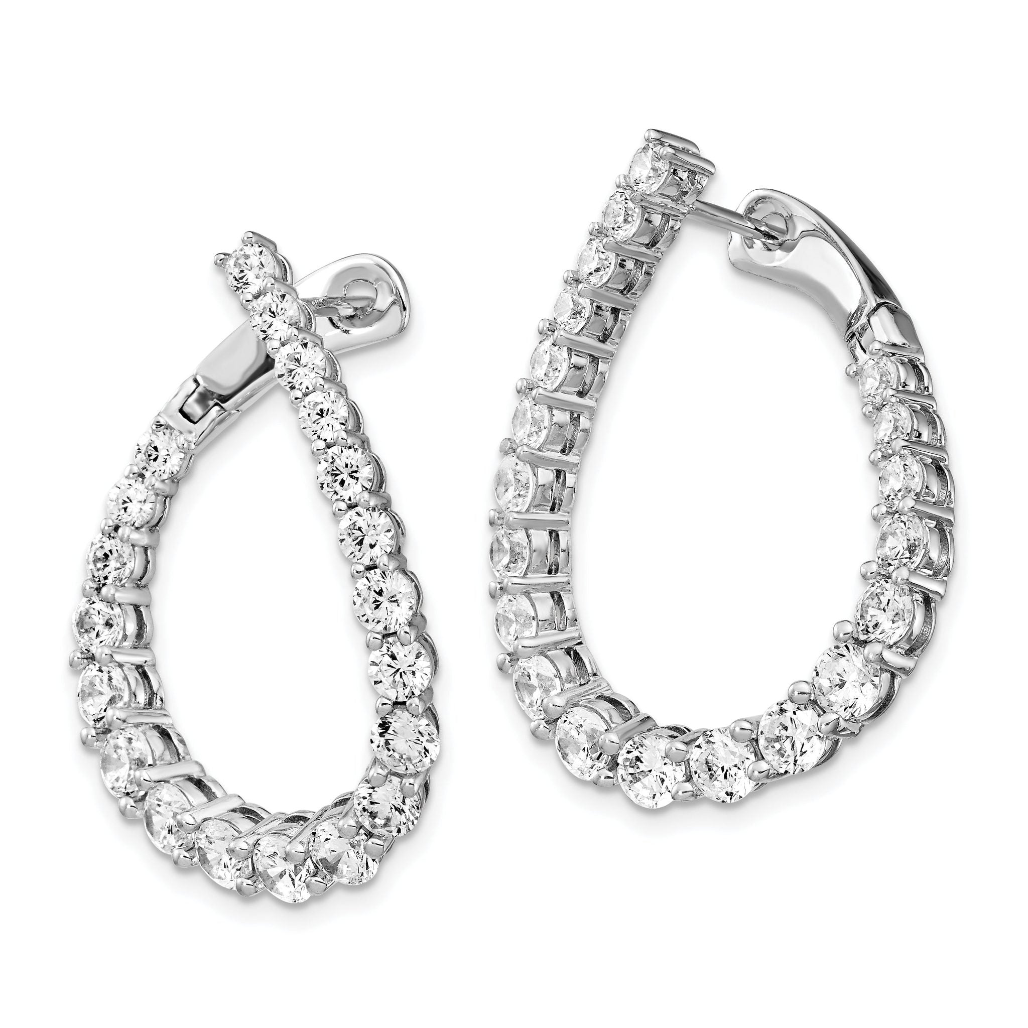 Sterling Shimmer Sterling Silver Rhodium-plated 40 Stone CZ Front and Back Teardrop Hinged Hoop Earrings Secondary image