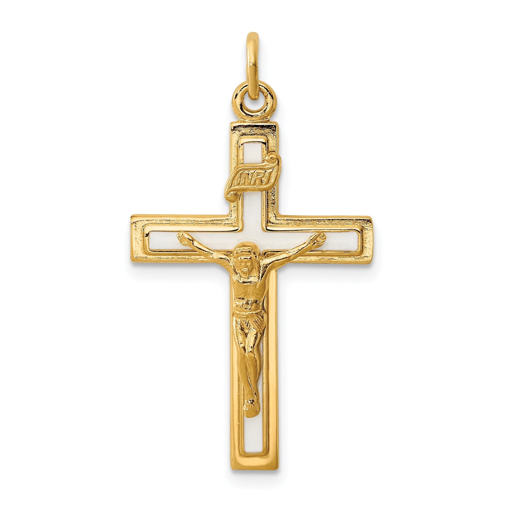 Sterling Silver INRI Crucifix Charm with Yellow Vermeil and Enamel Detailing Main image