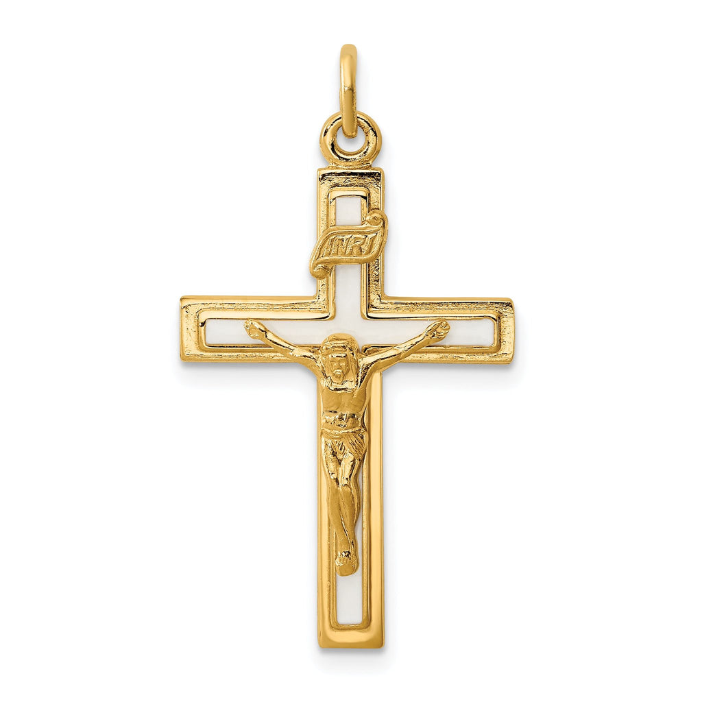Sterling Silver INRI Crucifix Charm with Yellow Vermeil and Enamel Detailing