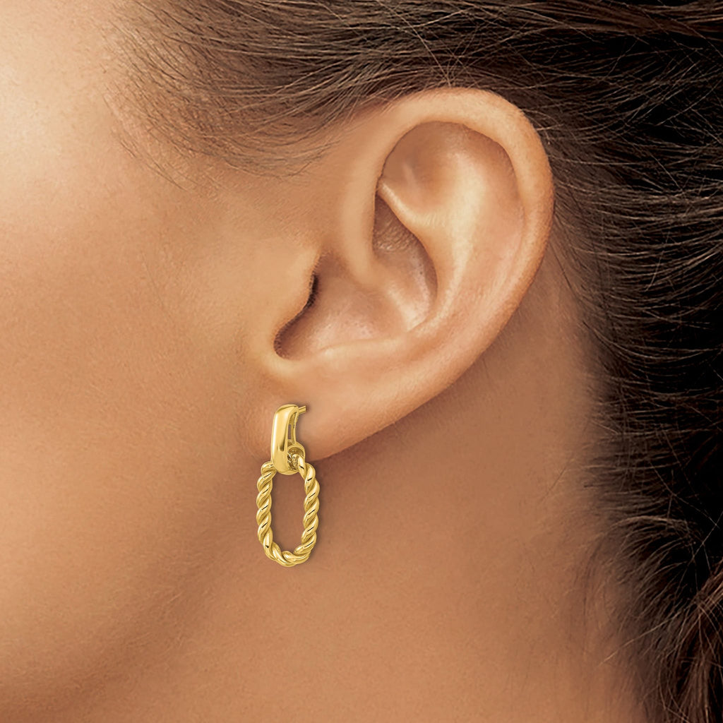 14K Polished and Twisted Oval Link Dangle Post Earrings