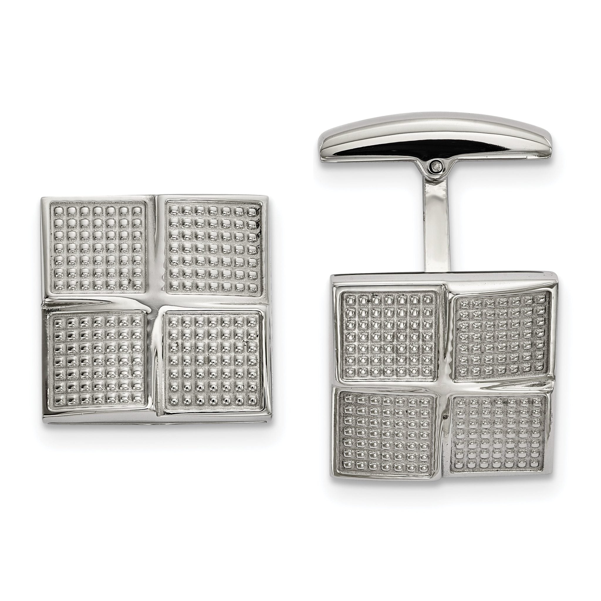 Stainless Steel Polished Textured Square Cuff Links