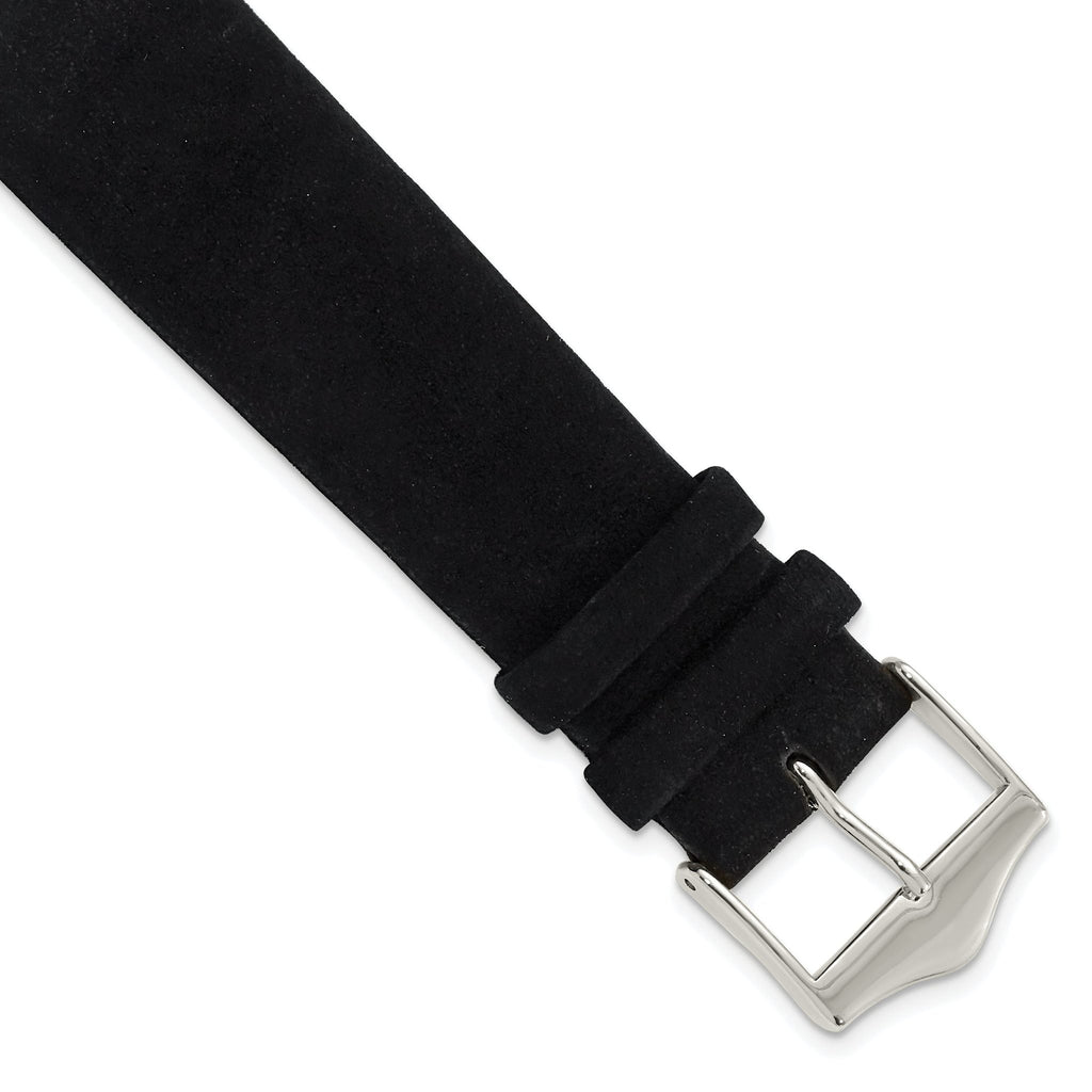 Black Suede Flat Watch Band in Leather with Silver-Tone Buckle, 14mm