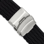 Black Tread Silicone Watch Band with Stainless Steel Buckle, 22mm