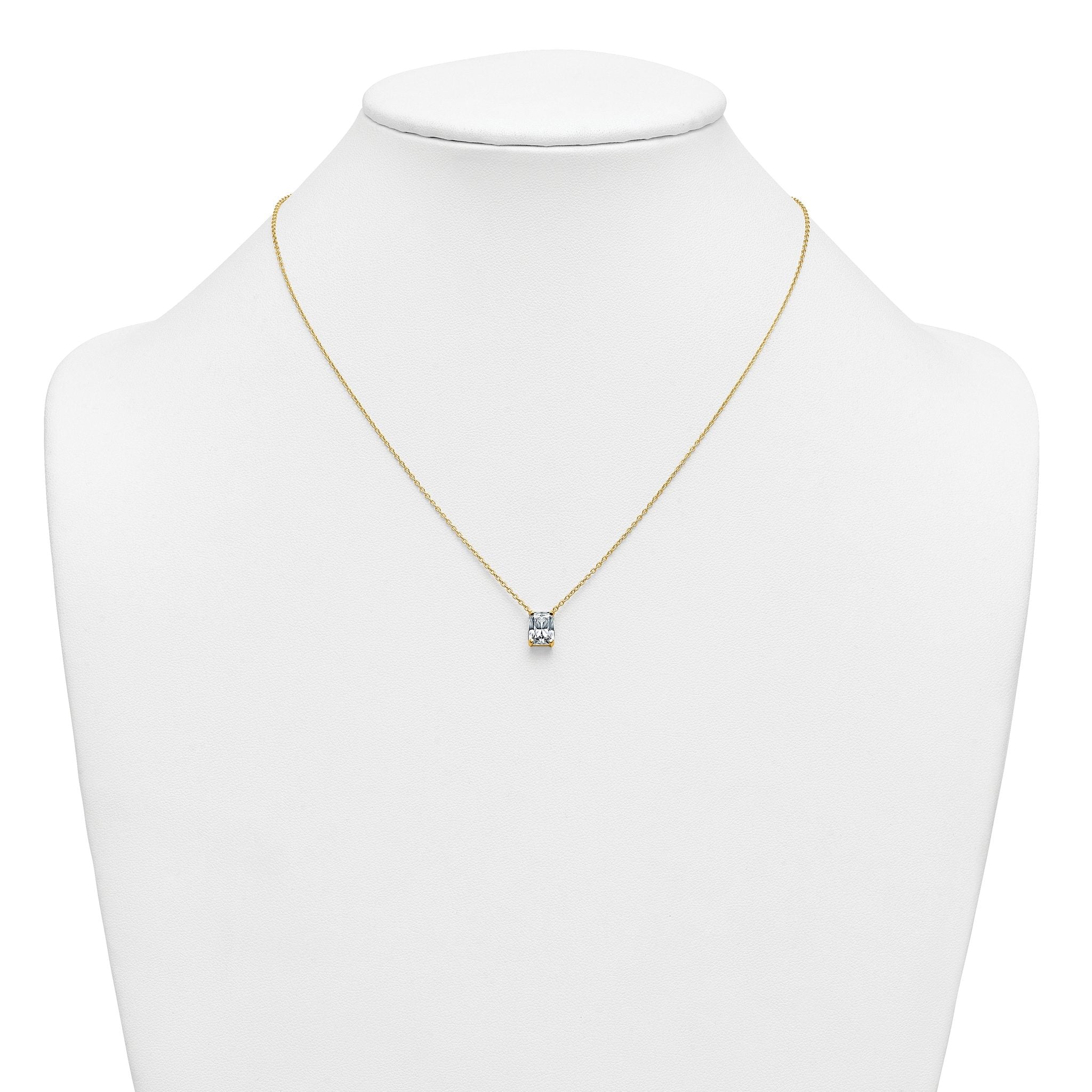 14k 1 1/2 carat Lab Grown Diamond VS+ F+ Radiant Complete 18 inch Four Prong Pendant Necklace