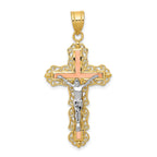 14K Tri-Color Gold Crucifix Pendant with Diamond-Cut Detailing 43mm
