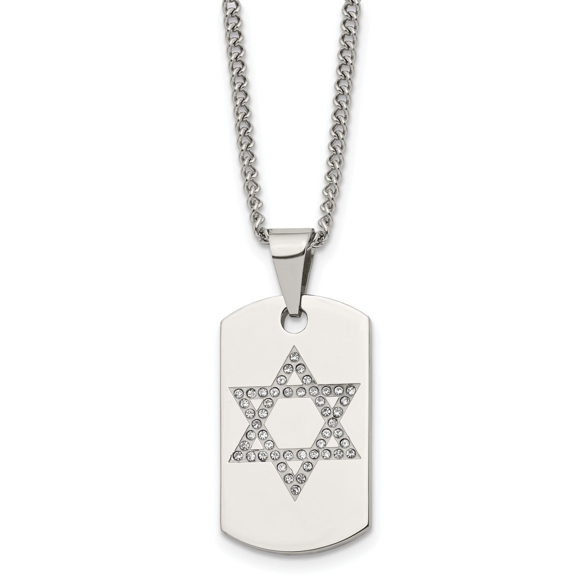 Chisel Stainless Steel Polished with CZ Star of David Dog Tag on a 22 inch Curb Chain Necklace Main image